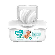 Pampers Sensitive Baby Wipes, White, Cotton, Unscented, 64/Tub (19505EA)