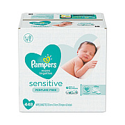 Pampers Sensitive Baby Wipes, White, Cotton, Unscented, 64/Pouch, 7 Pouches/Carton (19513CT)