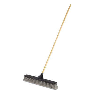 Rubbermaid Commercial PUSH BROOMS, 24" BRUSH, PET BRISTLES, FOR FINE DEBRIS, 62" WOOD HANDLE, BLACK (2039998)