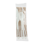 World Centric TPLA Wrapped Cutlery, Fork/Knife/Napkin/Spoon, Plastic, Light Beige, 250/Carton (ASPSTN)