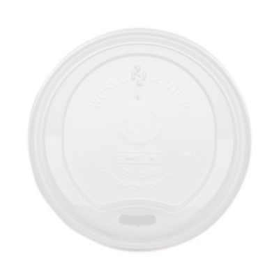 World Centric PLA Lids for Hot Cups, Fits 10 oz to 20 oz Hot Cups, Plastic, White, 1,000/Carton (CULCS12)