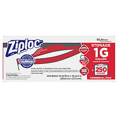 Ziploc Double Zipper Storage Bags, 1 gal, 1.75 mil, 10.56" x 10.75", Clear, 250/Box (682257)