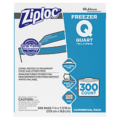 Ziploc Double Zipper Freezer Bags, 1 qt, 2.7 mil, 7" x 7.75", Clear, 300/Carton (696187)
