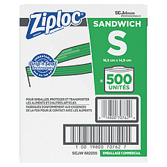 Ziploc Resealable Sandwich Bags, 1.2 mil, 6.5" x 6", Clear, 500/Box (682255)