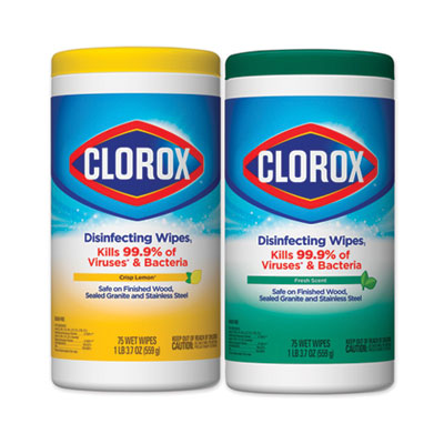 Clorox Disinfecting Wipes, 7 x 8, Fresh Scent/Citrus Blend, 75/Canister, 2/Pack (01599)