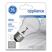 GE Incandescent A15 Light Bulb for Kitchen Appliances, 40 W, 120 V, Clear (15206)