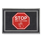 Apache Mills Social Distancing Message Mats, White/Red Printed Message: Stop - Wash Your Hands, 36" x 24", Charcoal Gray Surface (3984528832X3)