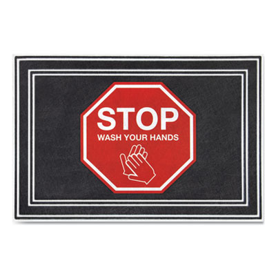 Apache Mills Social Distancing Message Mats, White/Red Printed Message: Stop - Wash Your Hands, 36" x 24", Charcoal Gray Surface (3984528832X3)