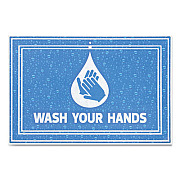 Apache Mills Social Distancing Message Mats, White Printed Message: Wash Hands, 36" x 24", Blue Surface (3984528822X3)
