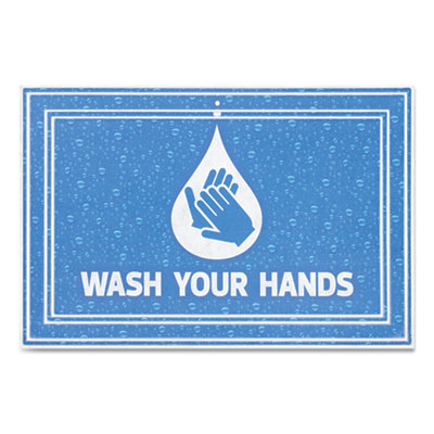 Apache Mills Social Distancing Message Mats, White Printed Message: Wash Hands, 36" x 24", Blue Surface (3984528822X3)