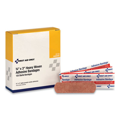 First Aid Only HEAVY WOVEN ADHESIVE BANDAGES, STRIP, 0.75" X 3", 100/BOX (71355)
