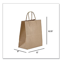 Prime Time Packaging Kraft Paper Bags, Regal, 12 x 9 x 15.75, Natural, 200/Carton (NK12916)