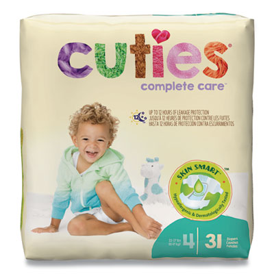 Cuties PREMIUM JUMBO DIAPERS, SIZE 4, 22 LBS TO 37 LBS, 124/CARTON (72929)