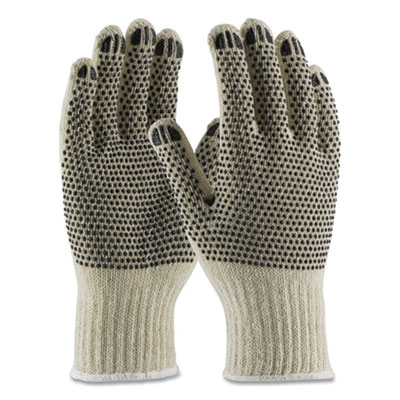 PIP PVC-DOTTED COTTON/POLYESTER WORK GLOVES, LARGE, GRAY/BLACK, 12 PAIRS (177102)