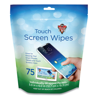 Dust-Off Touch Screen Wipes, 5 x 7.75, 75 Individual Foil Packets (DTSW75)