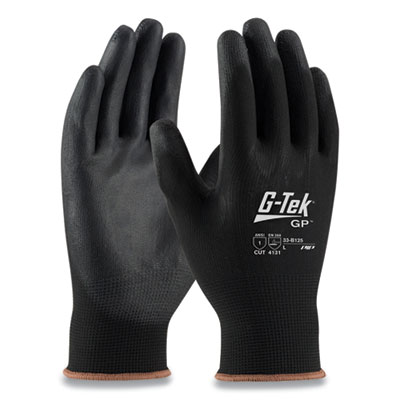 G-Tek GP POLYURETHANE-COATED NYLON GLOVES, LARGE, BLACK, 12 PAIRS (179505)