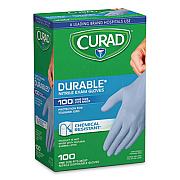 Curad Powder-Free Nitrile Exam Gloves, One Size Fits Most, 3.5 mil Thick, 7.36" Long, Blue, 100/Box (CUR4145R)