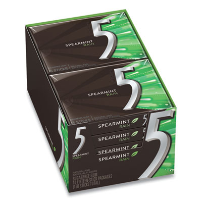 Wrigley's 5 GUM, SPEARMINT RAIN, 15 STICKS/PACK, 10 PACKS/BOX (2051019)