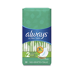 Always Ultra Thin Pads with Wings, Super Long 10 Hour, 32/Pack (59866PK)