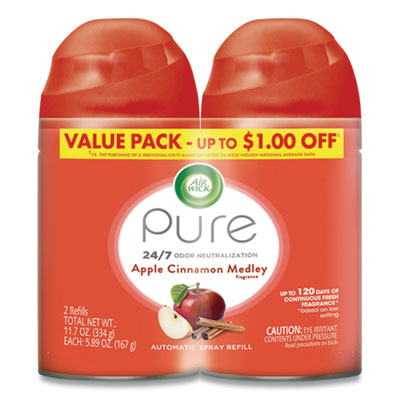 Air Wick Freshmatic Ultra Spray Refill, Apple Cinnamon Medley, 5.89 oz Aerosol Spray, 2/Pack (82680PK)
