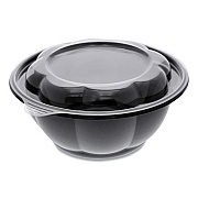 Pactiv Evergreen Roseware Bowl and Lid Combo, 80 oz, 9.75" Diameter x 9h", Black Base/Clear Lid, 252/Carton (LRW80B120)
