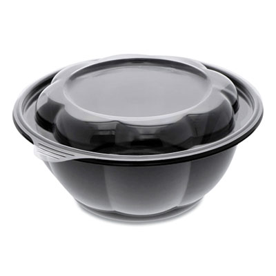Pactiv Evergreen Roseware Bowl and Lid Combo, 80 oz, 9.75" Diameter x 9h", Black Base/Clear Lid, 252/Carton (LRW80B120)