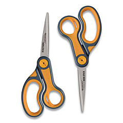 Westcott Non-Stick Titanium Bonded Scissors, 8" Long, 3.25" Cut Length, Gray/Orange Straight Handles, 2/Pack (16550)