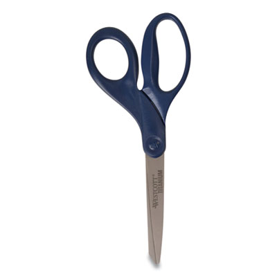 Westcott Titanium Bonded Scissors, 8" Long, 3.5" Cut Length, Navy Straight Handle (17509)