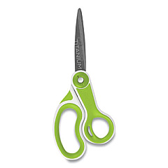 Westcott CARBOTITANIUM BONDED SCISSORS, 8" LONG, 3.25" CUT LENGTH, WHITE/GREEN BENT HANDLE (24403735)