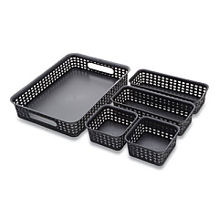 Advantus PLASTIC WEAVE BIN, DESK ORGANIZATION SET, 13.8" X 10.1" X 4.68", BLACK, 5/PACK (24343888)