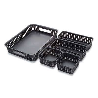 Advantus PLASTIC WEAVE BIN, DESK ORGANIZATION SET, 13.8" X 10.1" X 4.68", BLACK, 5/PACK (24343888)