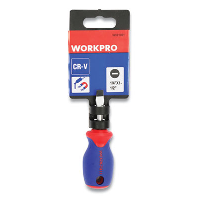 Workpro STRAIGHT-HANDLE CUSHION-GRIP SCREWDRIVER, 1/4" SLOTTED TIP, 1.5" SHAFT (24394581)