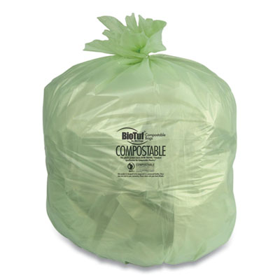 Heritage BIOTUF COMPOSTABLE CAN LINERS, 48 GAL, 0.8 MIL, 42" X 48", GREEN, 125/CARTOM (2409117)