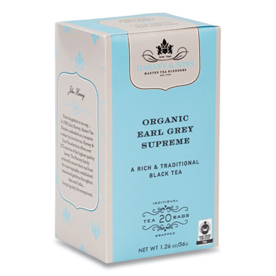 Harney & Sons PREMIUM TEA, ORGANIC EARL GREY SUPREME BLACK TEA, INDIVIDUALLY WRAPPED TEA BAGS, 20/BOX (24428199)