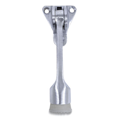 Tell HINGED KICK-DOWN DOOR STOP WITH TRIANGULAR THREE-POINT MOUNTING PLATE, 1" WIDE DOOR MOUNT, 4.18 LONG STOPPER, SATIN CHROME (24355017)