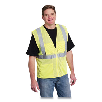 PIP ZIPPER SAFETY VEST, HI-VIZ LIME YELLOW, 2 LOWER AND 2 UPPER CHEST POCKETS, LARGE (176850)