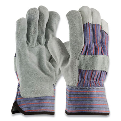 PIP SHOULDER SPLIT COWHIDE LEATHER PALM GLOVES, B/C GRADE, LARGE, BLUE/GRAY, 12 PAIRS (177093)