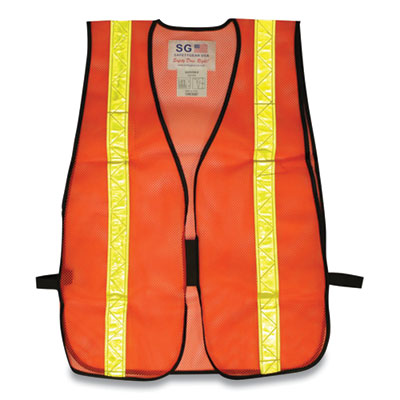 PIP HOOK AND LOOP SAFETY VEST, HI-VIZ ORANGE WITH YELLOW PRISMATIC TAPE, ONE SIZE FITS MOST (179386)