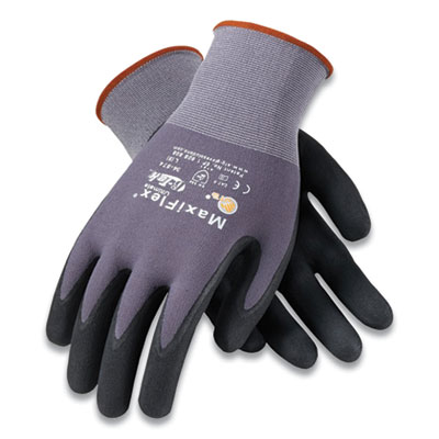 MaxiFlex ULTIMATE SEAMLESS KNIT NYLON GLOVES, NITRILE COATED MICROFOAM GRIP ON PALM AND FINGERS, LARGE, GRAY, 12 PAIRS (179947)