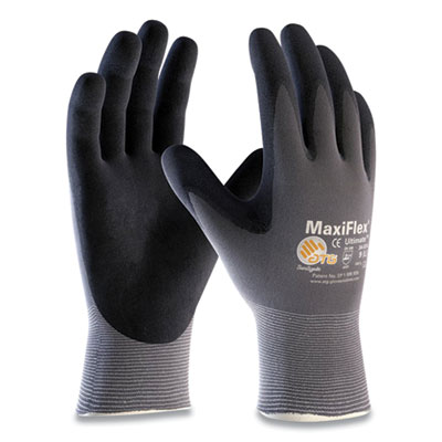 MaxiFlex ULTIMATE SEAMLESS KNIT NYLON GLOVES, NITRILE COATED MICROFOAM GRIP ON PALM AND FINGERS, MEDIUM, GRAY, 12 PAIRS (179948)