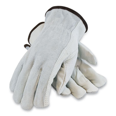 PIP TOP-GRAIN COWHIDE LEATHER WORK GLOVES, REGULAR GRADE, MEDIUM, GRAY (179956)