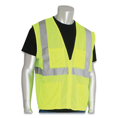 PIP ZIPPER SAFETY VEST, HI-VIZ LIME YELLOW, 2 LOWER AND 2 UPPER CHEST POCKETS, 4X-LARGE (1432600)