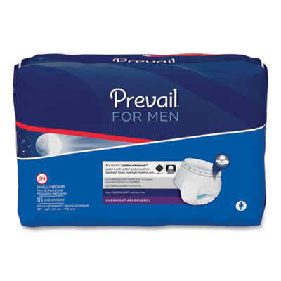 Prevail FOR MEN OVERNIGHT PROTECTIVE UNDERWEAR, SMALL/MEDIUM, 28" TO 40" WAIST, 72/CARTON (2699296)