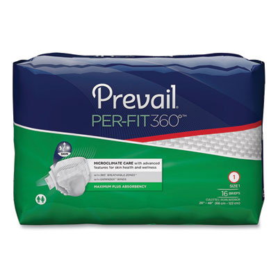 Prevail PER-FIT360 DEGREE BRIEFS, MAXIMUM PLUS ABSORBENCY, SIZE 1, 26" TO 48" WAIST, 96/CARTON (2699308)