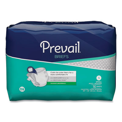 Prevail Briefs, Maximum Absorbency, Small, 20" to 31" Waist, 96/Carton (PV011)