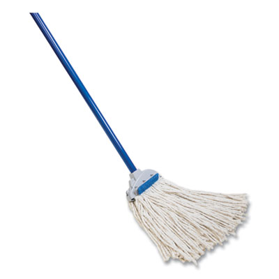 Quickie Super Scrubber Wet Mop, White Cotton Head, 48" Blue Powder Coated Steel Handle (25ZQK)