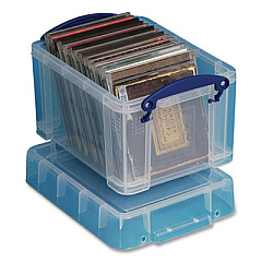 Really Useful Box SNAP-LID STORAGE BIN, 0.79 GAL, 7.06" X 9.62" X 6.25", CLEAR/BLUE (673264)