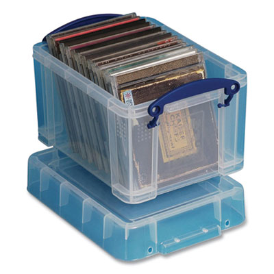 Really Useful Box SNAP-LID STORAGE BIN, 0.79 GAL, 7.06" X 9.62" X 6.25", CLEAR/BLUE (673264)