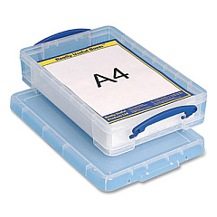 Really Useful Box SNAP-LID STORAGE BIN, 1.05 GAL, 10.25" X 14.5" X 3.37", CLEAR/BLUE (673322)