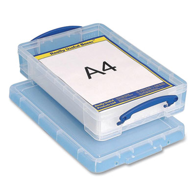 Really Useful Box SNAP-LID STORAGE BIN, 1.05 GAL, 10.25" X 14.5" X 3.37", CLEAR/BLUE (673322)